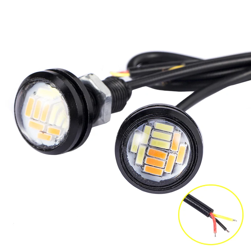 Dual Color Mgtv Light 2 шт., светодиодный автомобильный DRL резервный светильник с орлиным глазом, двойной цвет, белый/желтый, автомобильная дневная ходовая лампа, DC 12 В, поворотная сигнальная лампа - Цвет: Dual Color