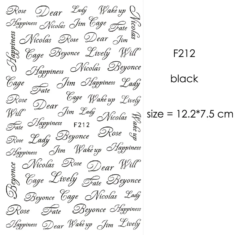 F212 Black F212-F218 наклейки для ногтей серии s F 12*7,5 см белый черный золотой серебряный узор самоклеющиеся наклейки для украшения ногтей - Цвет: F212 Black