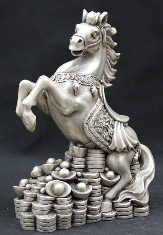 USPS to USA S2015 12&quot Chinese Fengshui Silver Zodiac Year Horse Money Wealth Rich Dragon Statue | Дом и сад