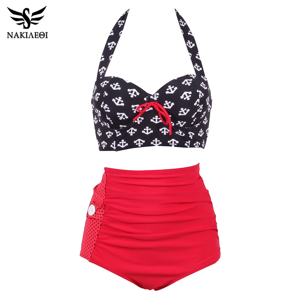 Женский винтажный купальник бикини с высокой талией L ~ 4XL|swimsuit plus|swimsuits large sizesswimsuit