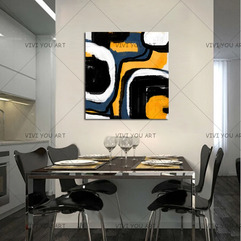 Большая красочная абстрактная Геометрическая линия масляной живописи пейзаж