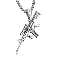 mens machine gun pattern pendant necklace rock punk silver color stainless steel 24 chain for men jewelry