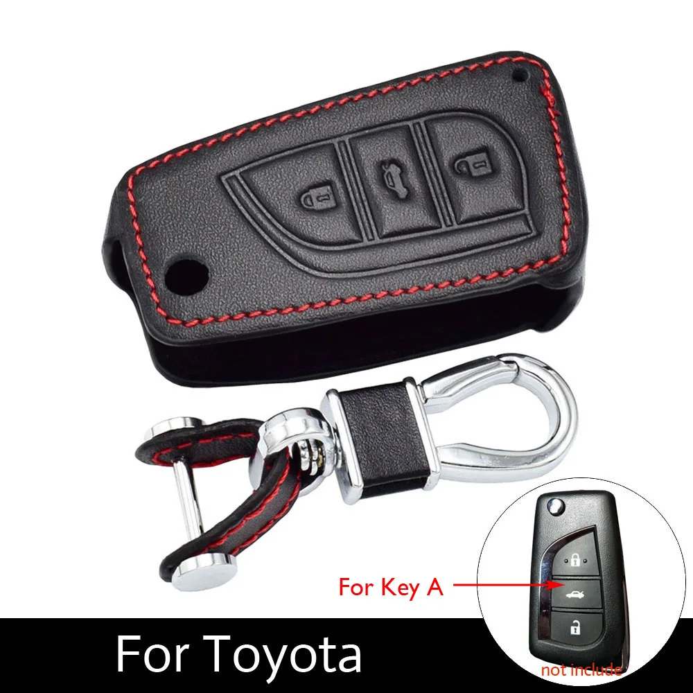 For Key A 3 кнопки кожаный чехол для ключей автомобиля для новых Toyota Camry Highlander Corolla Prado eiz Crown RAV4 флип чехол брелока Дистанционного Управления брелок сумка - Название цвета: For Key A