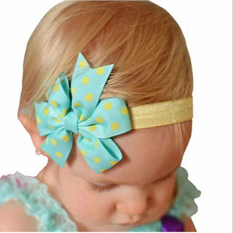 1pcs Lovely Girl Headbands With Ribbon Bows Handmade Elastic White Spot Hair Hairbands Tiara Baptism Accessories | Детская одежда и
