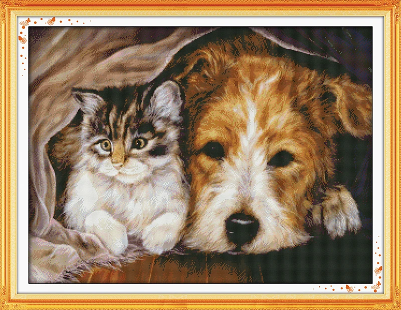 

Cats and dogs Printing pattern Cross Stitch Kits Printed Canvas DMC Counted Cross-stitch set Embroidery Needlework set handmade