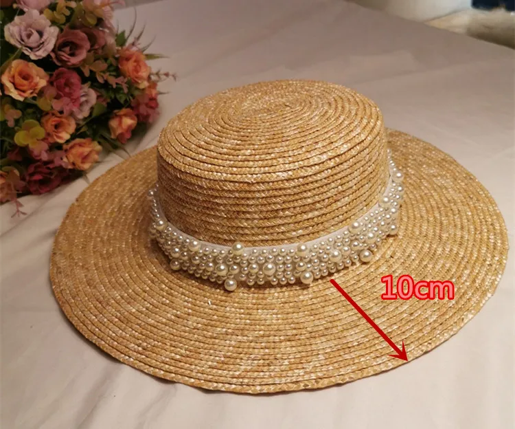 10cm 01907-shi летняя ручная работа соломенная жемчужная дамская шляпа Fedora Женская свободная Панама джазовая, шляпа - Цвет: 10cm