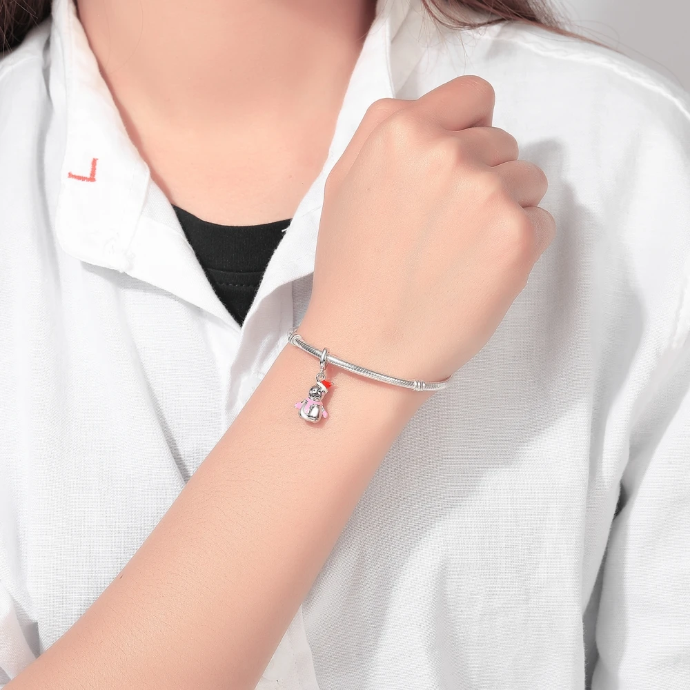 STEPFORWARD Подлинная стерлингового серебра 925 Розовый снеговик Шарм Fit Цепочки и