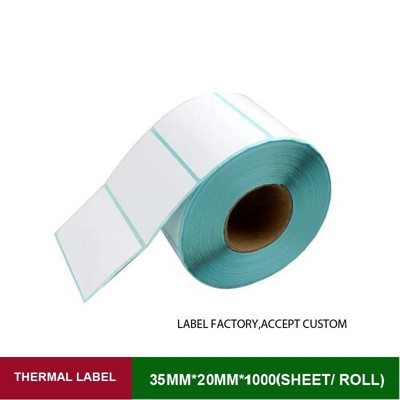 Self adhesive thermal bar code shipping labels 35mmx20mm 1000pcs one roll for supermarket can be custom logo blank sticker