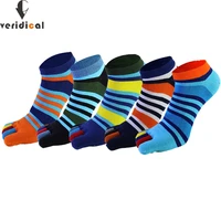 veridical cotton toe socks men boy striped ankle socks multicolor toes five finger compression crew boat socks 5 pairslot