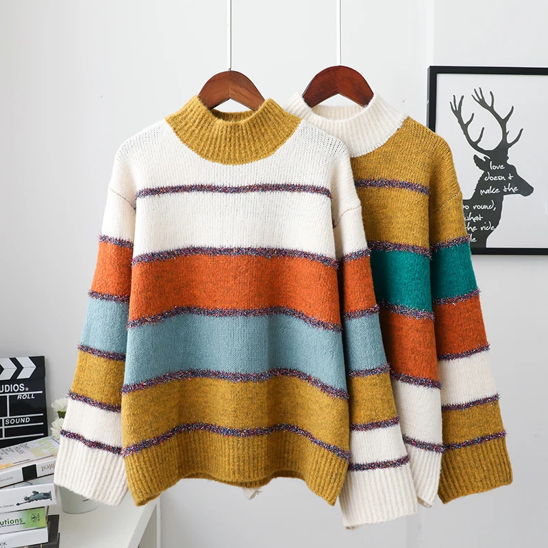 Цвета радуги свитер больше женской головы комплект потерять Новинка 2017 г. зимняя