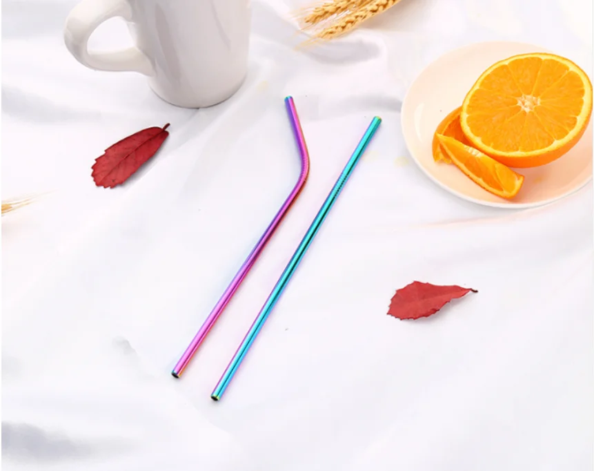 Цветные питьевые соломинки из нержавеющей стали прямые и изогнутые многоразовые