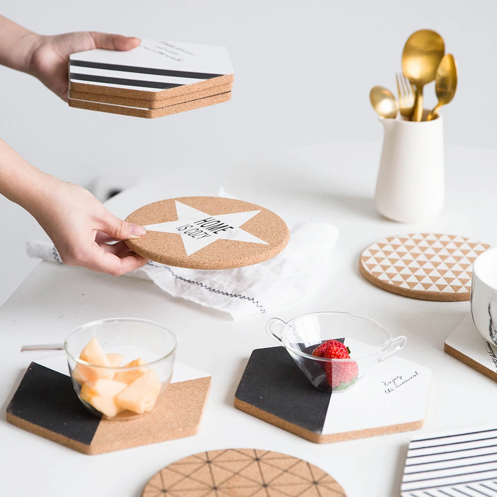 Простая черно белая деревянная подставка для напитков кофейная чашка коврик чая