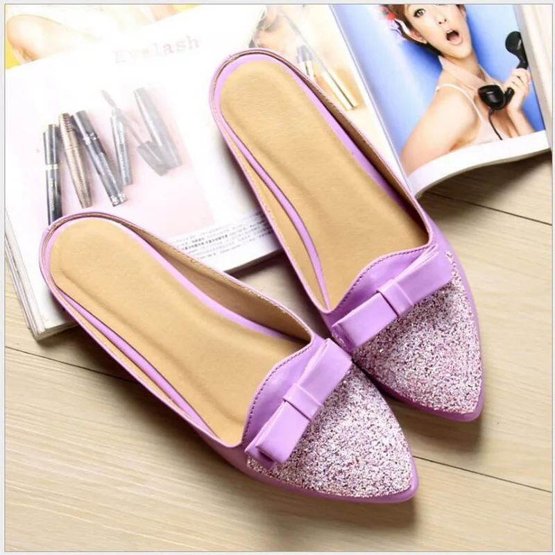 Женские шлепанцы из ПУ кожи с острым носком размеры до 315|Тапочки| |