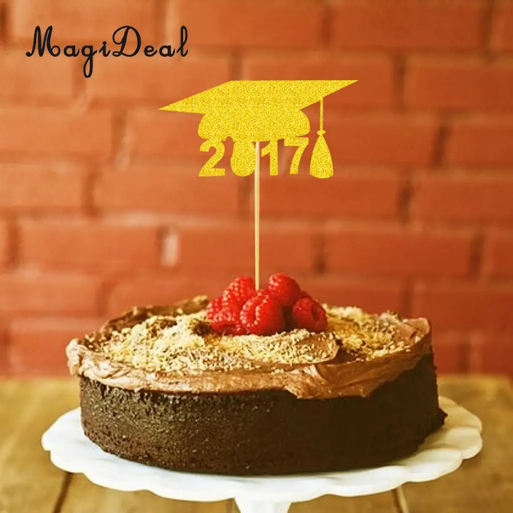 MagiDeal Новинка 20 шт. сделай сам блестящие золотые 2017 Выпускной Кепки Еда Muffin торт