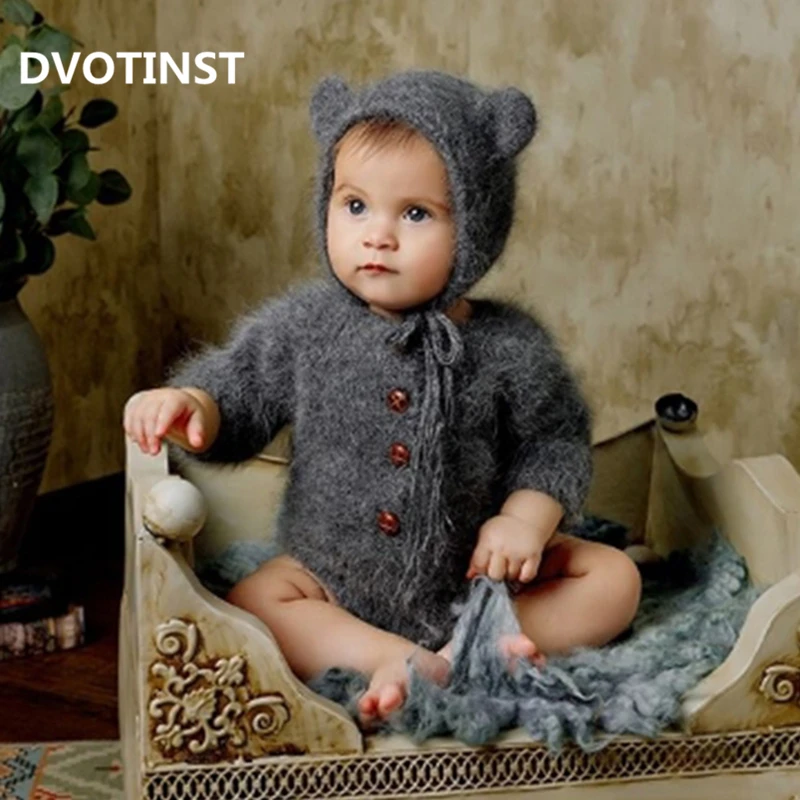 Армейский зеленый Dvotinst новорожденный реквизит для фотосессии для ребенка, вязаная крючком мягкая одежда, комбинезоны, аксессуары для фотосессии в студии - Цвет: Армейский зеленый