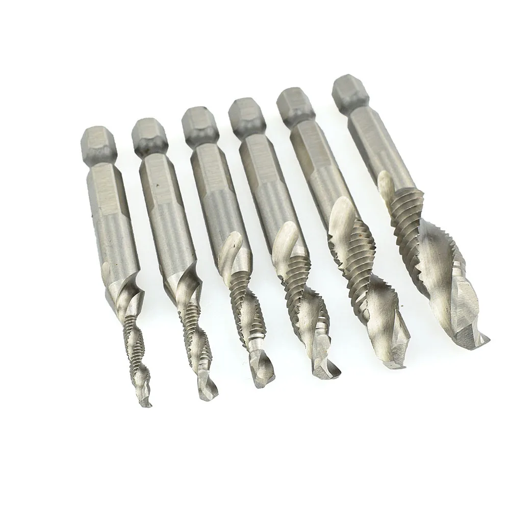 6-Piece Set of NEWACALOX 1/4'' Hex HSS High-Speed Steel Metric Composite Tap Drill Bits for Thread Spiral Screw M3 M4 M5 M6 M8 M10 Tapping image 6