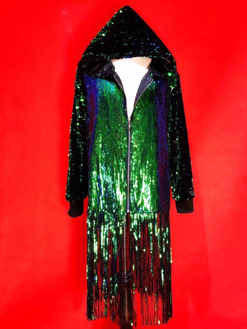 Куртка с зелеными блестками и кисточками мужская куртка для ночного клуба певицы