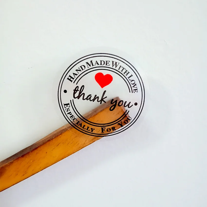 

1000pcs/lot Adhesive Transparent PVC DIY Decorative Sealing Sticker Handmade With Love "thank you" Gifts Sticky Wholesale
