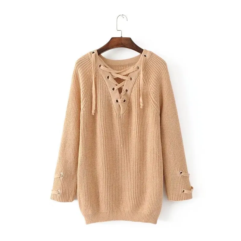 2017 early autumn new women's Europe States fashion V-neck metal ring belt loose solid color pearl sets of sweaters |