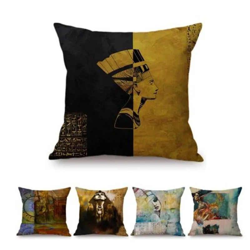 

Egyptian Pharaoh Cleopatra Pyramid Hieroglyphic Oil Painting Throw Pillow Case Ancient Egypt Culture Gallery Art Cushion Cover