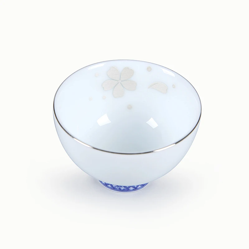 65 мл бутик синий и белый фарфор серебряная роспись Вишня керамическая чайная
