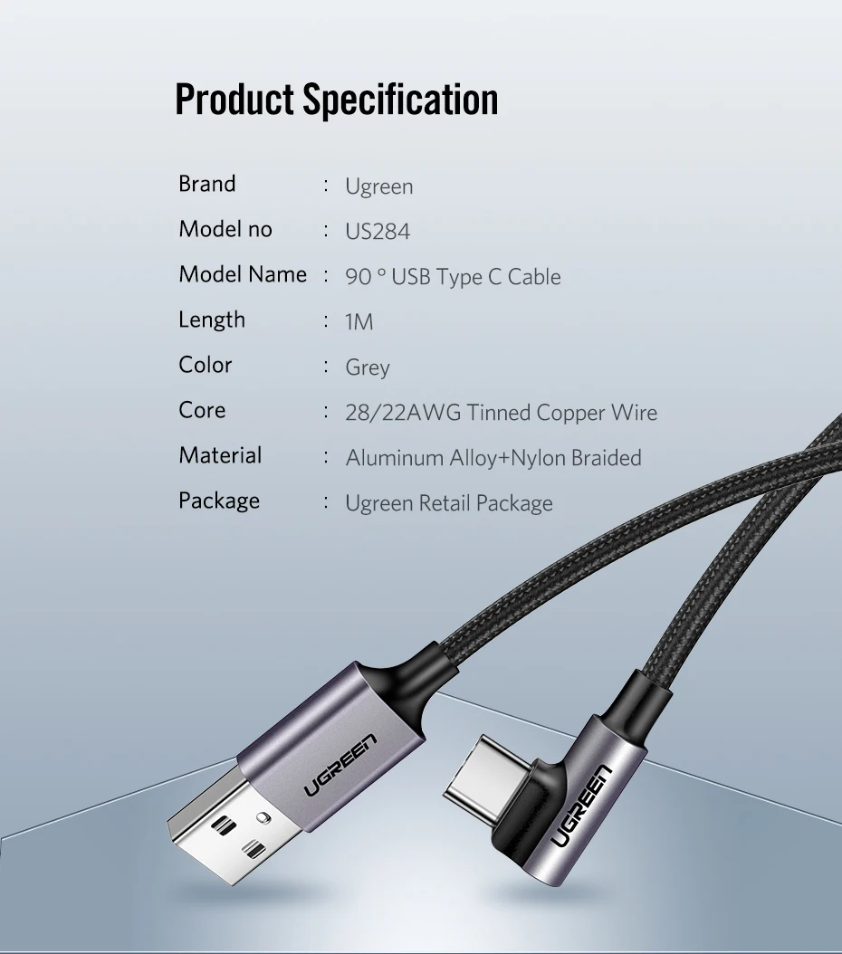 Ugreen 3A usb type C 90 градусов USB C кабель для samsung Galaxy S10 S9 Plus Xiaomi Mi 8 6 MAX 3 LG USB C кабель передачи данных для быстрой зарядки
