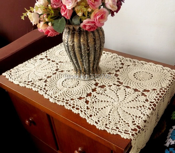 Прямоугольная скатерть с цветами ручной работы хлопковая ажурным переплетением