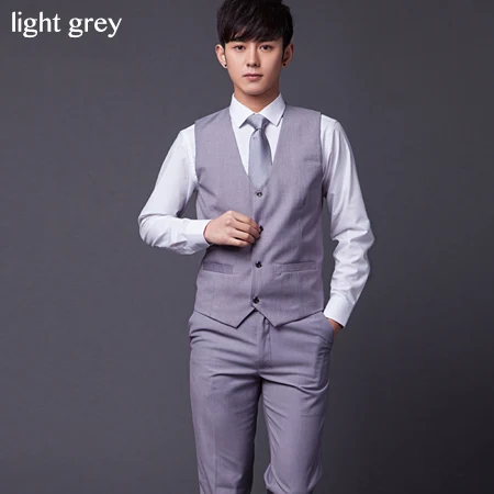 light grey Мужские Формальные приталенные костюмные жилеты, мужские блейзеры, жилеты, 11 цветов, серый, черный, размеры S-3XL, Классические свадебные жилеты, мужская одежда - Цвет: light grey