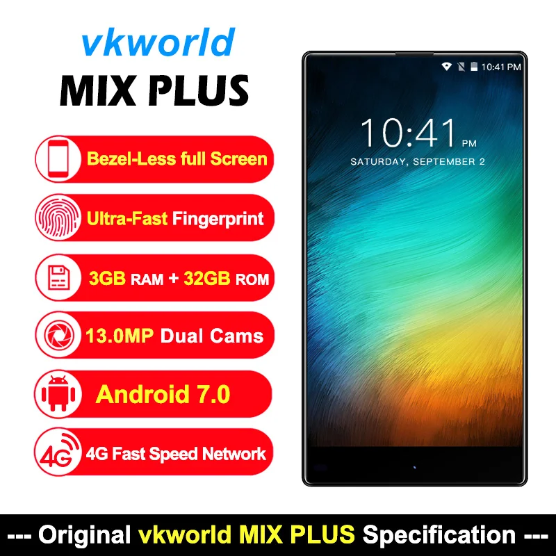 Vkworld Mix Plus 5 Full Экран 4G Android 7 0 смартфон 3 ГБ Оперативная память 32 Встроенная mtk6737