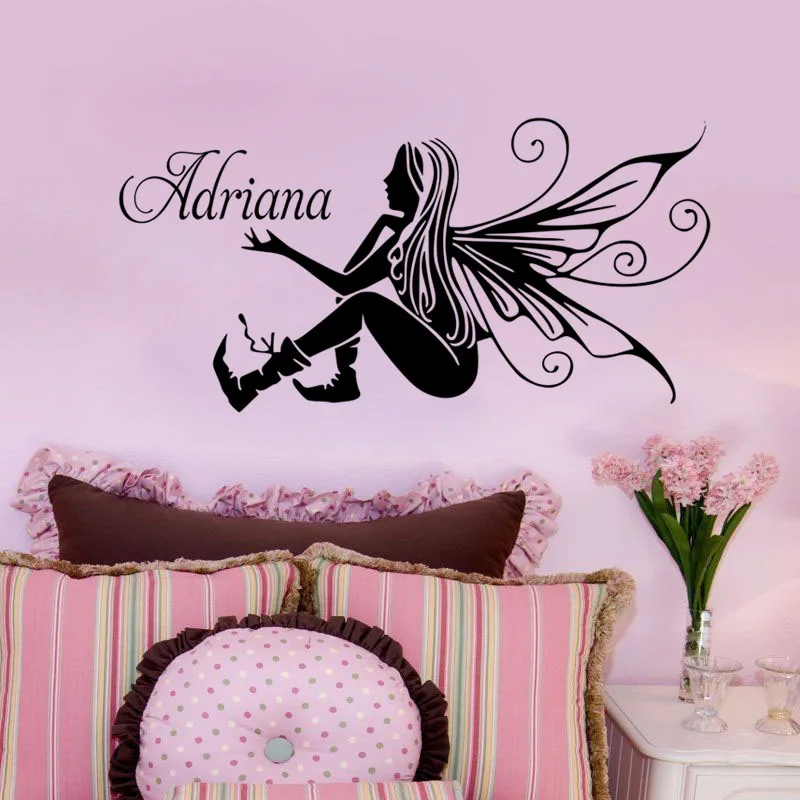 DCTOP Красивая Фея С Крыла Любое Имя Декоративные Настенные Наклейки Для Гостиной