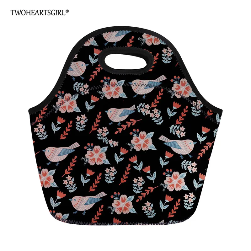 Z4705Z20 Twoheartsgirl цветы с принтом птиц Пикник сумка из неопрена Еда Lunchbag коробка Термальность Герметичная сумка для бутылка для женщин крышка - Цвет: Z4705Z20