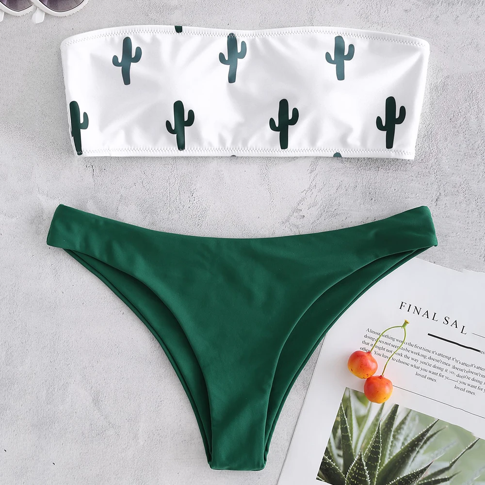 

Sexy Cactus Print Bikini Female Swimsuit Women chest knot Swimwear Two-pieces Bikini Set Brazilian biquini Push Up Bathing Suit