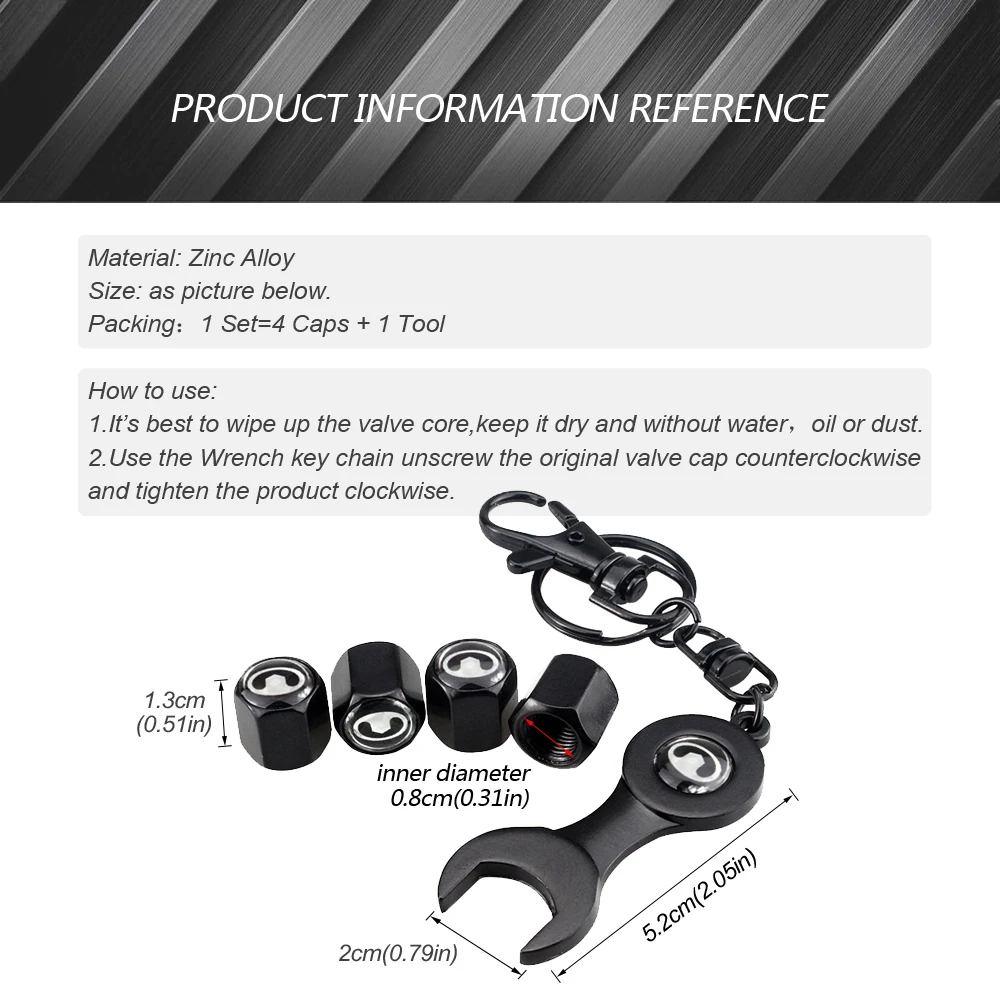 Auto Decorations Car Styling Alloy Valve Stem Caps Covers with Tool Wrench Keychain for Great Wall Hover m4 h3 h5 h6 Wingle c30 |