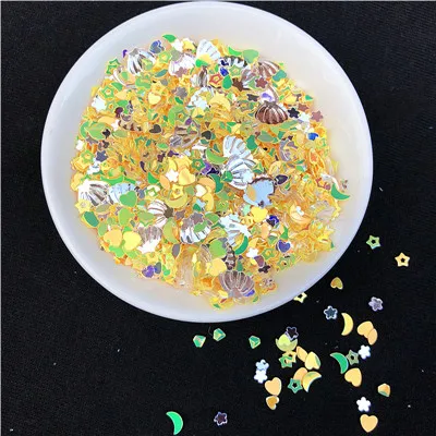 Mix Yellow Crystal 10 г/упак. смесь блестящих блесток Звезда Сердце в форме раковины ПВХ свободные блестки пайетки дизайн ногтей кристалл почвы ремесло, свадебные конфетти - Цвет: Mix Yellow Crystal