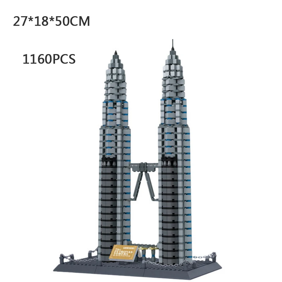 

World famous architecture building block Malaysia Petronas Twin Towers in Kuala Lumpur model brick education toys collection