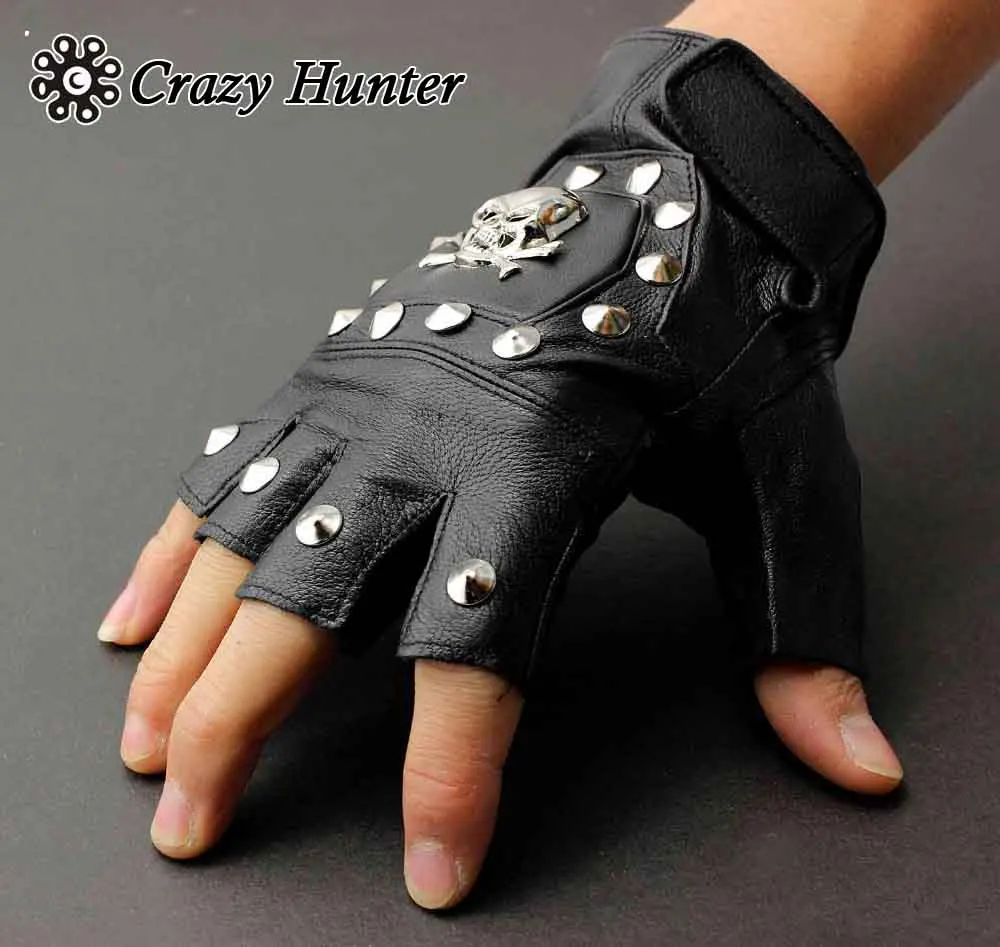 Мужские байкерские перчатки без пальцев из натуральной кожи|biker fingerless gloves|fingerless
