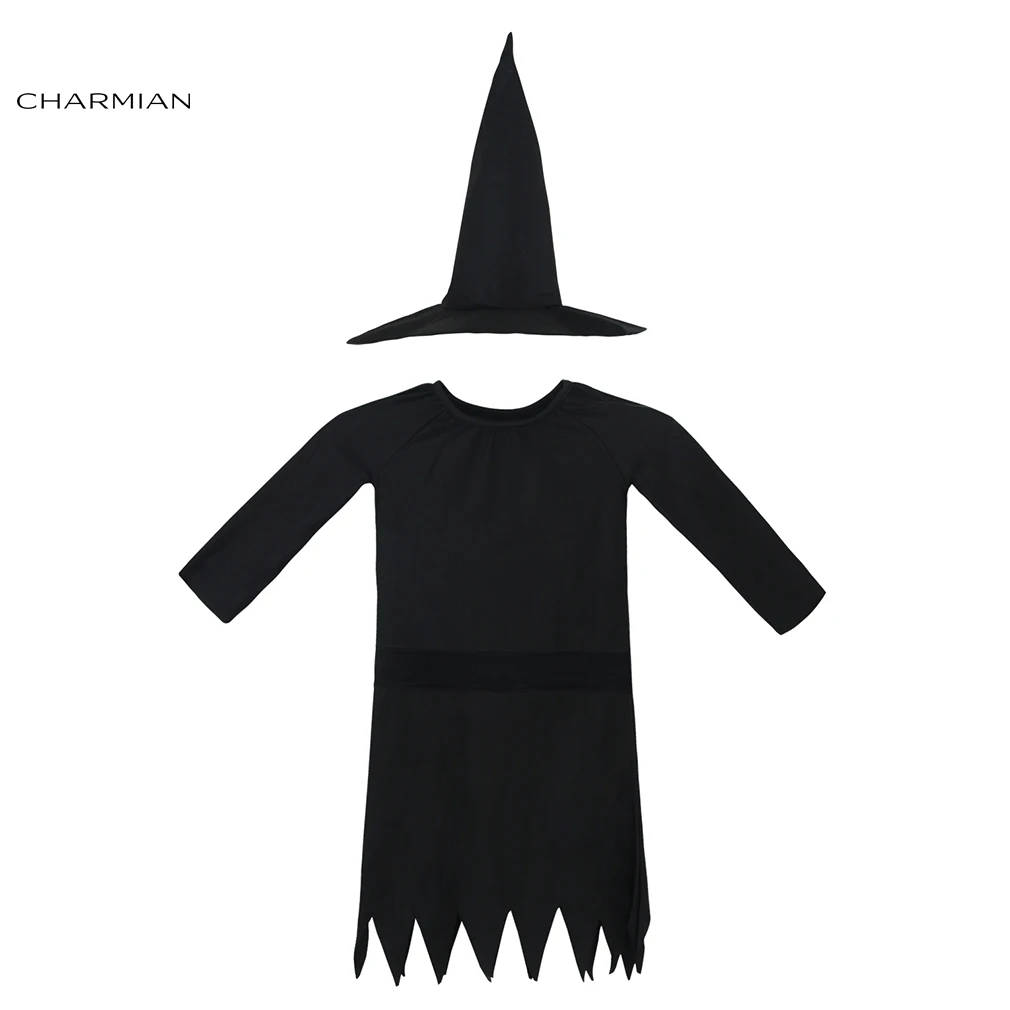 Charmian/черные костюмы ведьмы для девочек Детские на Хэллоуин маскарадный костюм