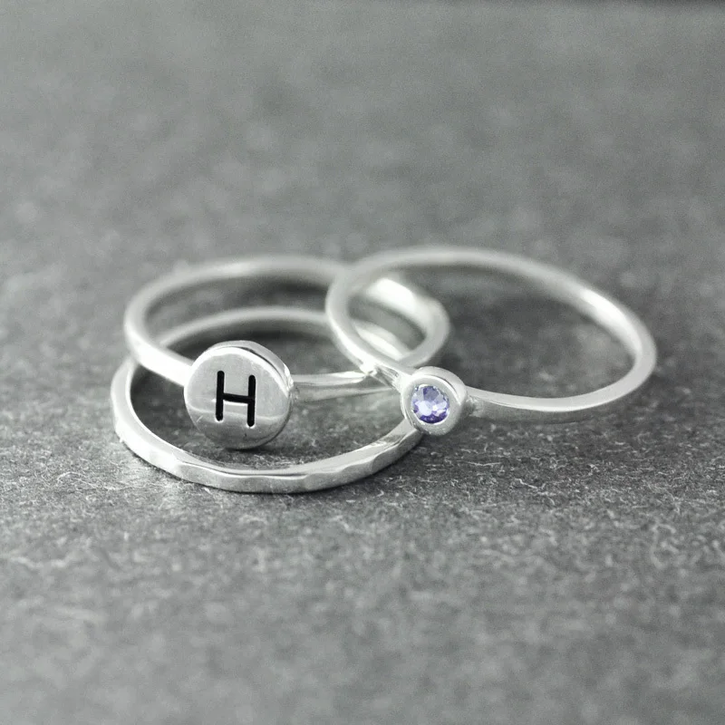 Индивидуальное первоначальное кольцо с гравировкой укладка 3 кольца набор