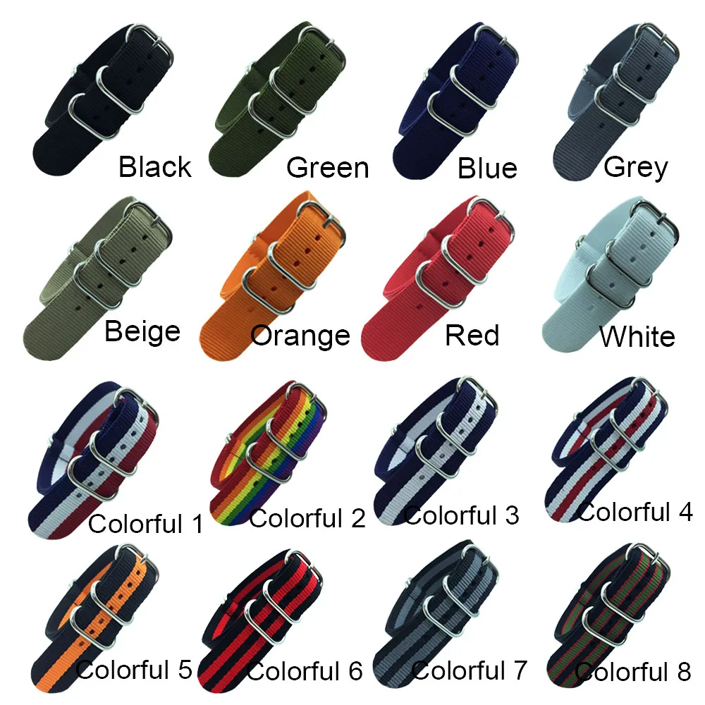 18mm 20mm 22mm 24mm Nato Nylon Watch Strap Army Sports Fabric Watch Strap Belt for 007 James Bond Zulu Watch Bands Rainbow