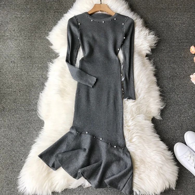 ALPHALMODA 2018 осенне зимнее женское милое платье с бусинами и русалочкой пуловеры
