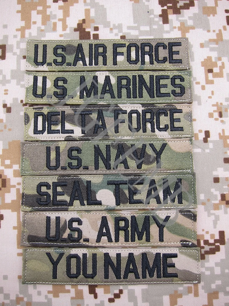 

Black Letters Multicam Custom Name Tapes Chest Services Morale Tactical Military Embroidery Patch Badges