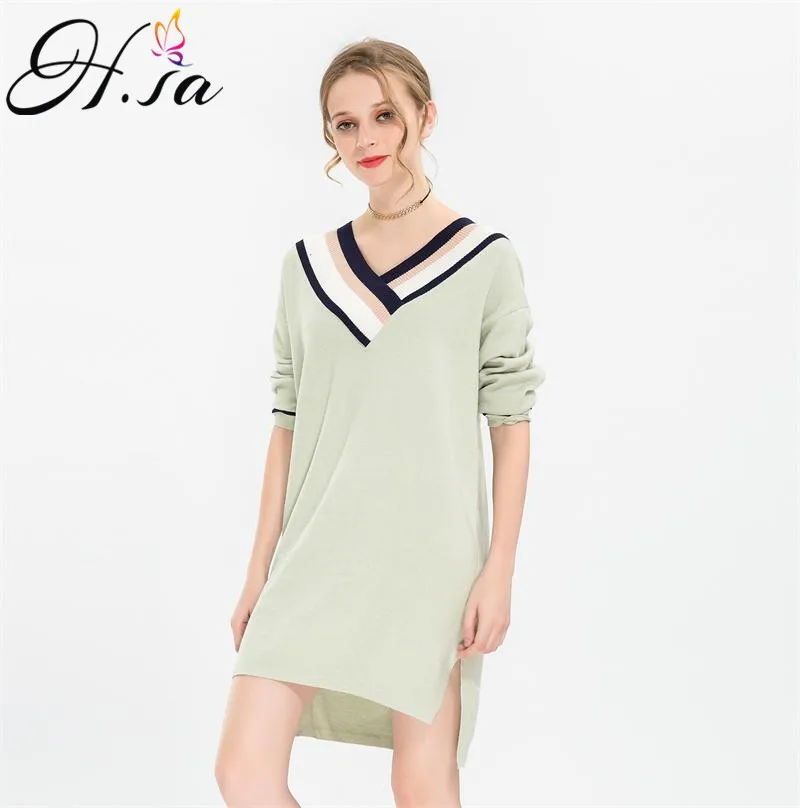 Женский Длинный свитер в полоску H.SA Свободный пуловер оверсайз Корейском стиле