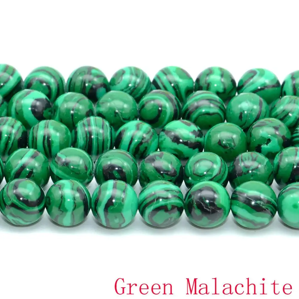 Green Malachite Натуральные круглые бусины, черные, сумасшедшие Агаты, лабрадорит, бирюза, содалит, камни, бусины для изготовления ювелирных изделий - Цвет: Green Malachite