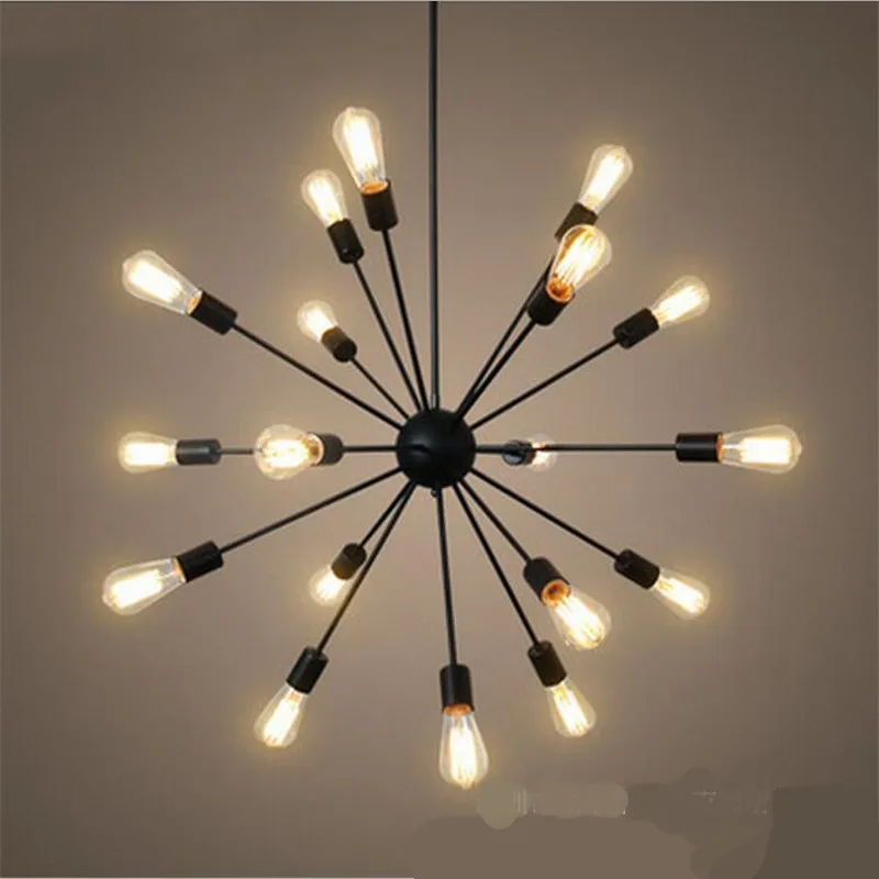 Винтажный промышленный подвесной светильник E27 с черной железной трубкой для