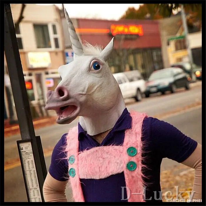 Высококачественная 100% натуральная латексная ужасная Голова Единорога маска