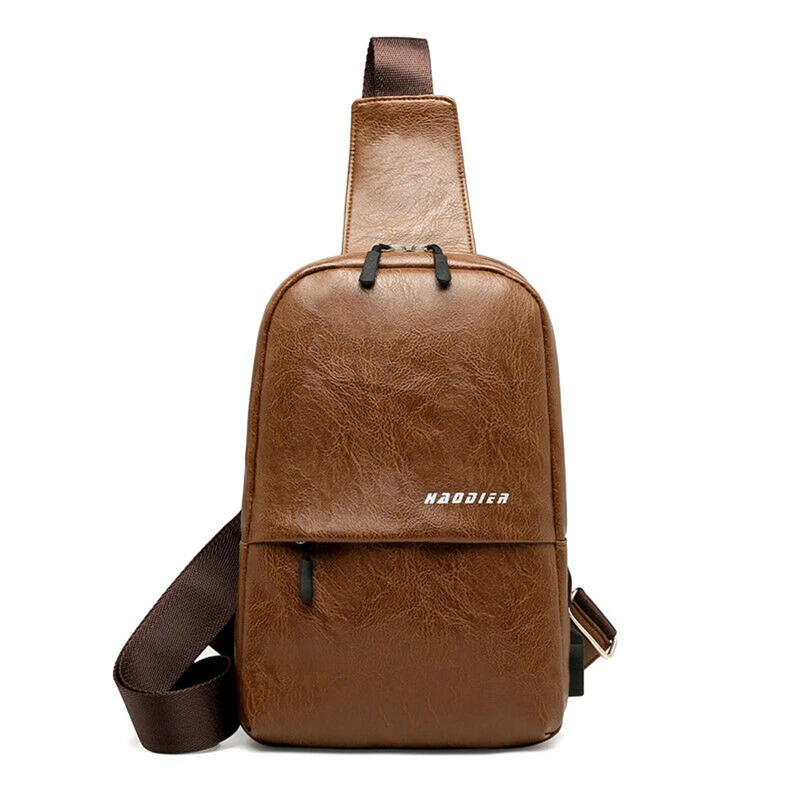 Модная мужская нагрудная сумка через плечо из искусственной кожи на молнии с USB