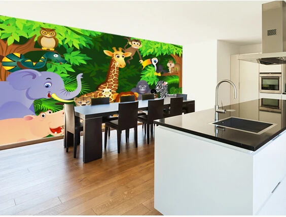 Обои для новорожденных на заказ 3D Мультяшные обои с животными в джунглях