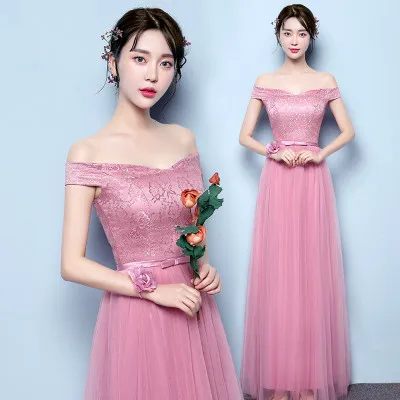 

Custom Made N079 Women Lace Up Long Pink Bridesmaid Dresses Wedding Party Graduation Robe Demoiselle Honneur Fille Sweet Memory