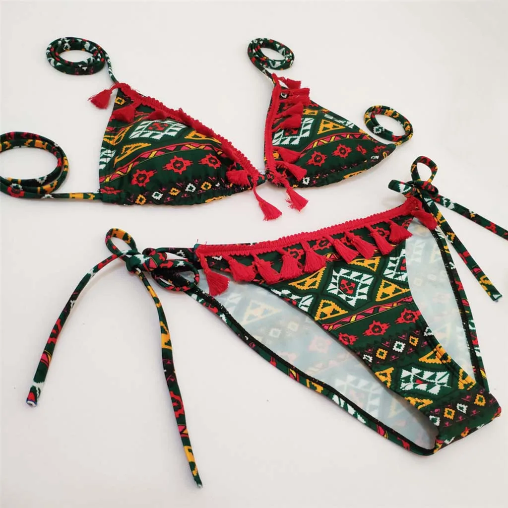 SAGACE повязка купальник бикини для женщин печати комплект 2019 ванный бахрома ремень