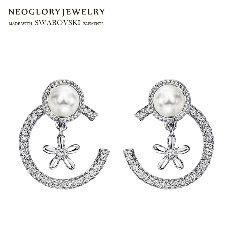 

Neoglory Циркон и серьги-гвоздики из искусственного жемчуга Геометрический стиль серебряный цвет элегантный дизайн для леди вечерние подарок ...